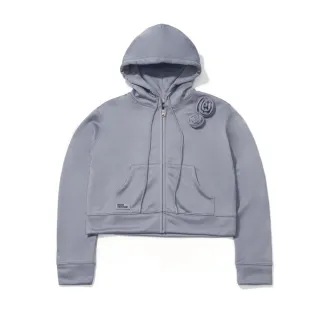 【MARDI MERCREDI】出清品 拉鍊短版連帽上衣 灰色 玫瑰 CROPPED HOODY ZIP UP ROSE