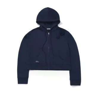 【MARDI MERCREDI】拉鍊短版連帽上衣 海軍藍 玫瑰 CROPPED HOODY ZIP UP ROSE