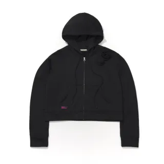 【MARDI MERCREDI】出清品 拉鍊短版連帽上衣 黑色 玫瑰 CROPPED HOODY ZIP UP ROSE