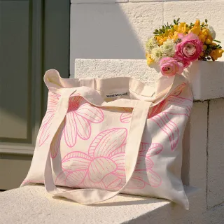 【MARDI MERCREDI】三花印花帆布袋 奶霜色 經典小雛菊 淺粉花 純棉 CANVAS BAG TRIPLE FLOWER