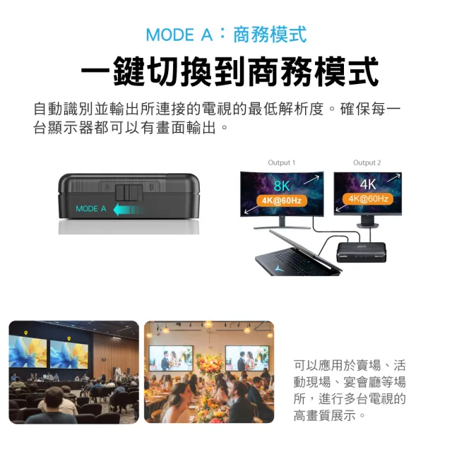 【-PX 大通】8K HDMI 2.1 1進2出 HDMI切換器 切換分配器 EDID HDCP 4K @240 電競 電腦 電視 PS5(HD2-120X)