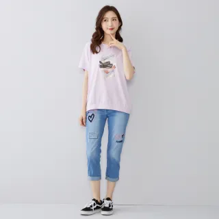 【betty’s 貝蒂思】愛心刺繡輕薄彈性牛仔九分褲M-2L