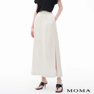 【MOMA】簡約 M+ 絲滑仿蠶絲光澤雙開衩長圓裙(米白色)