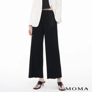 【MOMA】挺輕薄微正式壓褶直筒褲(黑色)