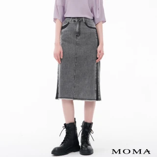 【MOMA】陰影修身毛邊開衩鉛筆裙(灰色)