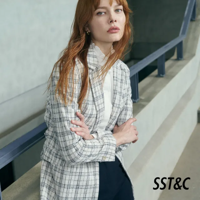 【SST&C】女裝 灰白格紋翻領腰帶休閒外套8162209005(限時3折)
