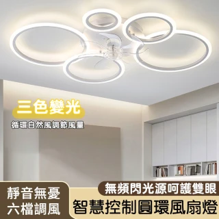 【凱琦家居】新款極簡圓環風扇燈 吸頂吊扇燈 四頭(客廳吸頂燈 臥室風扇燈 110v吸頂燈 現代簡約)