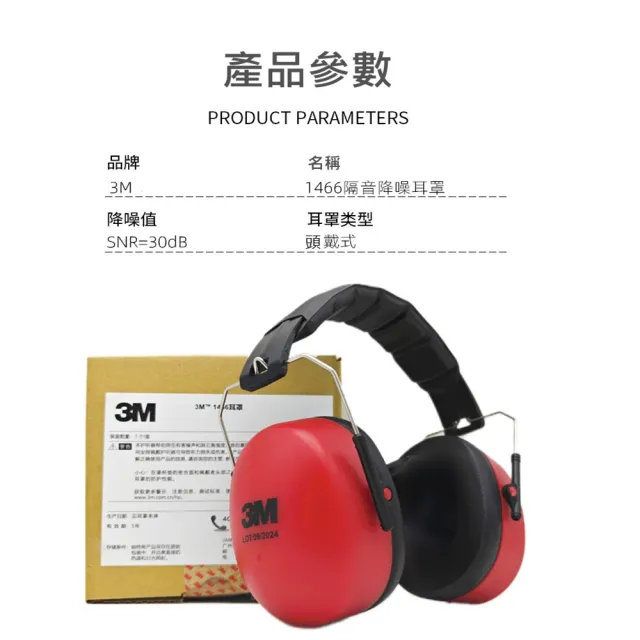 【3M】1466 頭箍式降噪音防護隔音耳罩 (工業用降噪30dB)