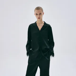 【MARDI MERCREDI】緞面長褲 黑色 鴕鳥毛 SATIN OSTRICH PANTS