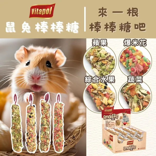 【Vitapol】鼠兔棒棒糖45g*12支/盒-水果/蔬菜/爆米花/蘋果(磨牙棒、兔磨牙、倉鼠磨牙、兔點心、鼠點心)
