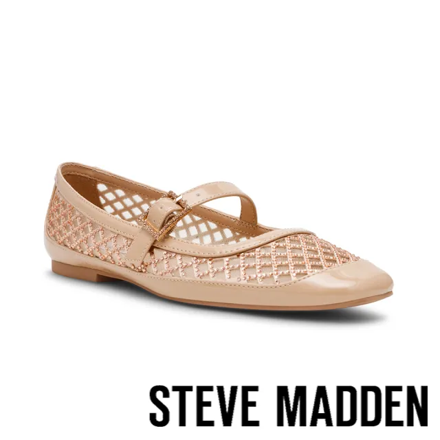 【steve madden】透膚奢華鑽面瑪莉珍鞋 漁網鞋 WELL-DONE(粉紅色)
