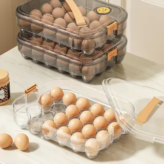 【Teful】日期計時記錄雞蛋收納盒 手提雞蛋保鮮盒 24枚雞蛋托架 廚房冰箱收納食物密封盒 蛋盒 雞蛋格