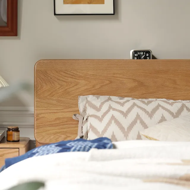 【hoi! 好好生活】YW西雅圖橡木斜靠夜燈低舖雙人床架150x190 原木色 Y90B28