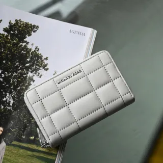 【Michael Kors】簡約金屬LOGO格紋皮革信用卡名片證件零錢包(灰)