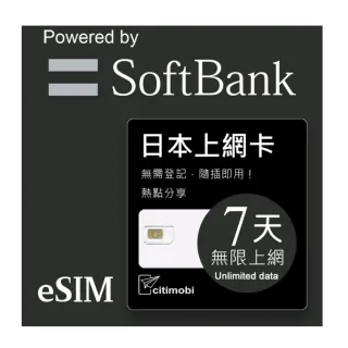 【citimobi】eSIM日本7天吃到飽不降速(日本網卡 吃到飽 不降速 日本 網卡 沖繩 大阪 北海道 eSIM)