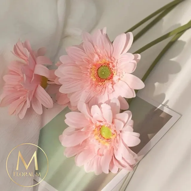 【Floral M】夏日繽紛小太陽非洲菊甜蜜粉仿真花花材（3入組）(人造花/塑膠花/假花/裝飾花)
