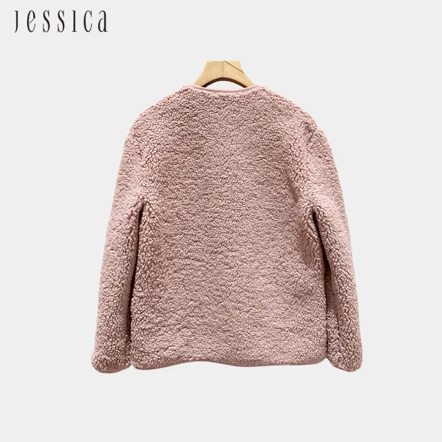 【JESSICA】出清品 百搭保暖復古盤扣毛毛外套235C03（粉）