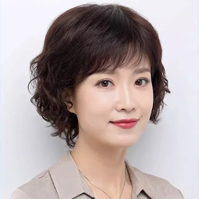 【LEESA】假髮\短髮假髮\真髮假髮\短捲髮\媽媽頭\整頂假髮\真人髮絲\增髮量