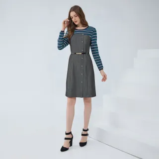 【ILEY 伊蕾】撞色針織拼接牛仔洋裝(深藍色；M-L；1234018703)