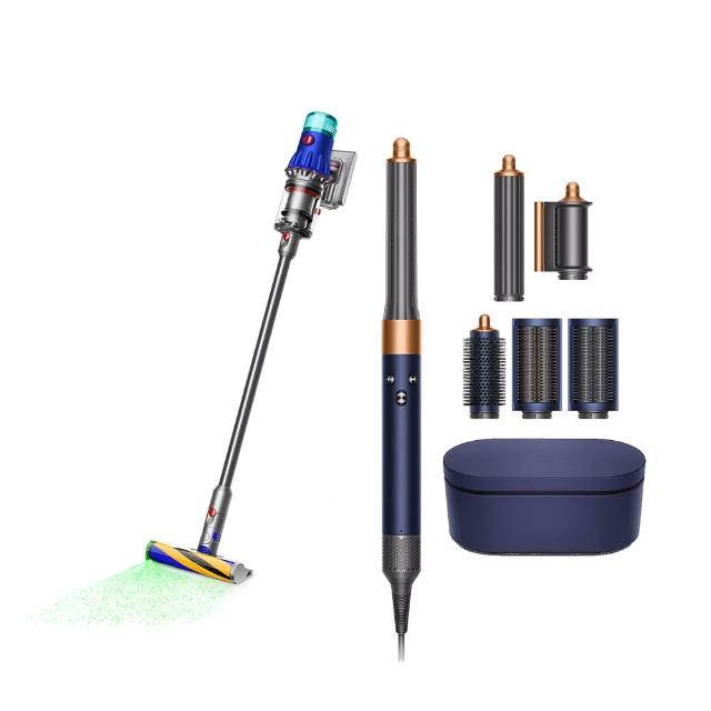 【dyson 戴森】V12 Detect Slim Fluffy SV46輕量智慧吸塵器 + HS05多功能吹風機/造型器/捲髮器(普魯士藍色)