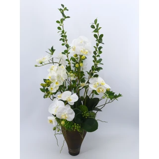 【HUGO DECO 榆果傢飾】靜雅白蝴蝶蘭鐵盆器花禮  免運專人配送限雙北市(開幕/擬真花/佈置/新居落成/送禮)