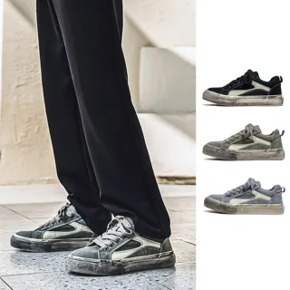 【J&H collection】秋季男款復古百搭髒髒水洗板鞋 帆布鞋(黑色/綠色/灰色)