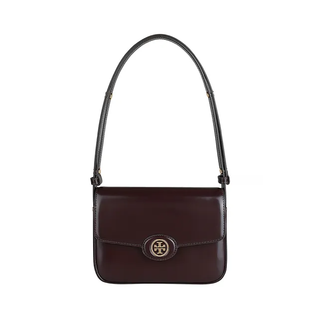 【TORY BURCH】TORY BURCH Robinson 圓標金屬T字LOGO漆皮方形斜背包(葡萄紫紅)
