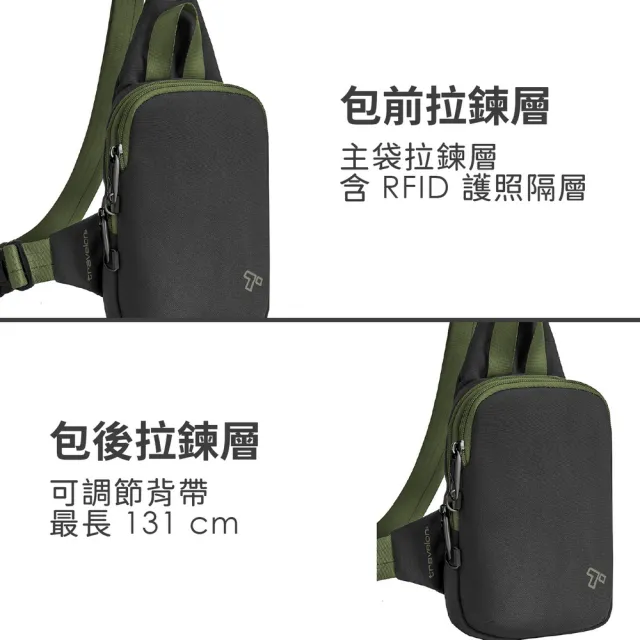 【Travelon】美國 Voyages 3層防盜胸背包 苔黑 / 斜背包 胸包 防偷防搶包 單肩包 送禮 男 女