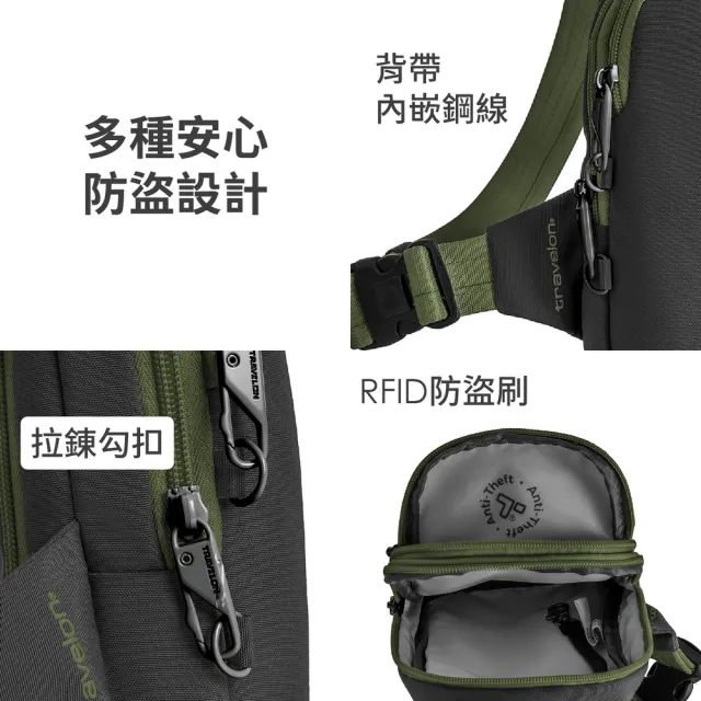 【Travelon】美國 Voyages 3層防盜胸背包 苔黑 / 斜背包 胸包 防偷防搶包 單肩包 送禮 男 女