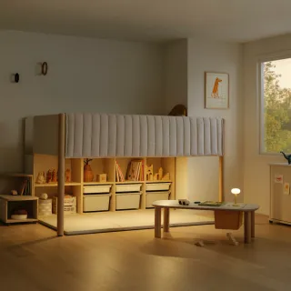 【iloom 怡倫家居】DOODLE 上下舖床架 兩層階梯櫃含下方照明+防護墊(床架 單人床架 雙人床架 兒童床架)