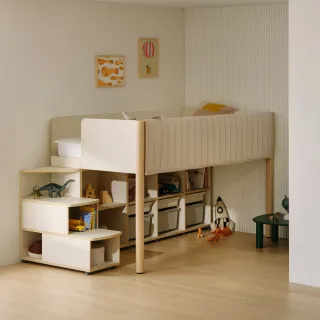 【iloom 怡倫家居】DOODLE 上下舖床架 三層階梯櫃含側邊防護墊(床架 雙層床 單人床架 雙人床架 兒童床架)