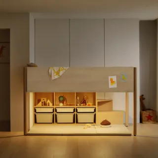 【iloom 怡倫家居】DOODLE 上下舖床架 後方階梯櫃含下方照明(床架 雙層床 單人床架 雙人床架 兒童床架)