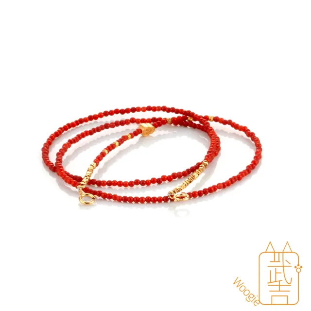 【Woogie武吉珠寶】精品文玩南紅小金塊雙扣設計套鍊(極細雙扣2mm)