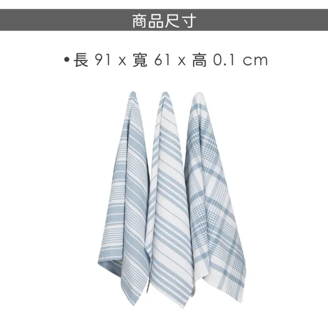 【NOW】美國 Jumbo純棉擦拭布3入 水藍格紋91x61cm / 廚房抹布 清潔布 擦拭布 茶巾