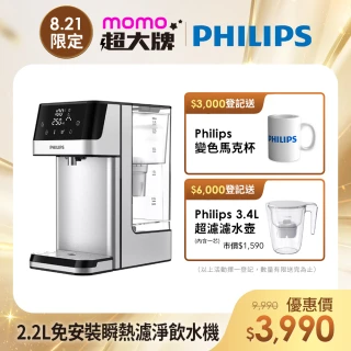 【Philips 飛利浦】2.2L免安裝瞬熱濾淨飲水機 ADD5910M(主機內含濾芯)