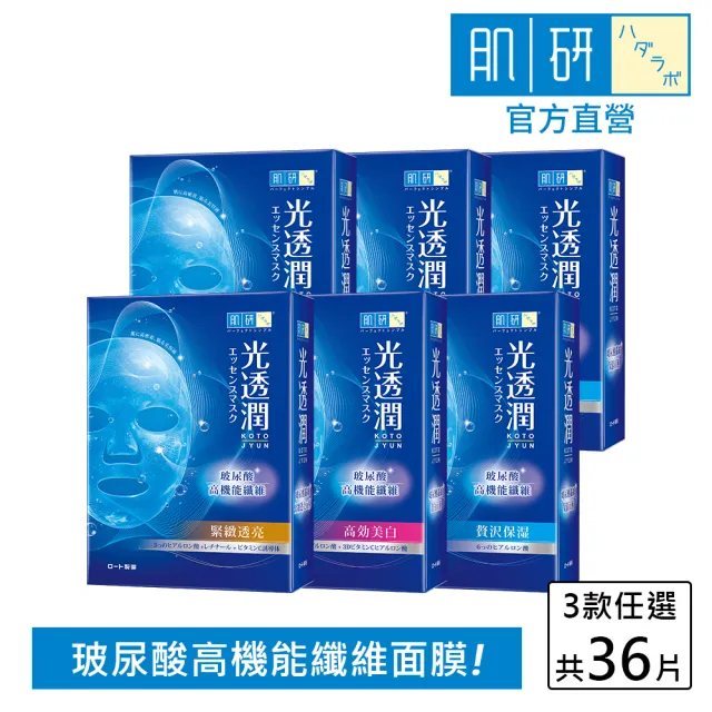 【肌研】官方直營 光透潤玻尿酸纖維面膜 6盒組(緊緻、美白、保濕)