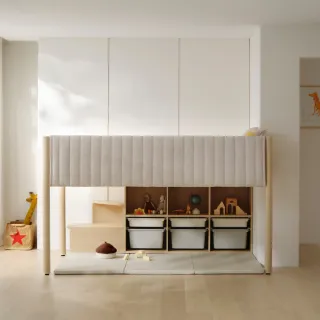 【iloom 怡倫家居】DOODLE 上下舖床架 後方階梯櫃含側邊防護墊(床架 雙層床 單人床架 雙人床架 兒童床架)