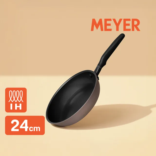 【MEYER 美亞】Accent微金亞光黑-陽極氧化24cm不沾鍋平底鍋(IH/電磁爐適用)