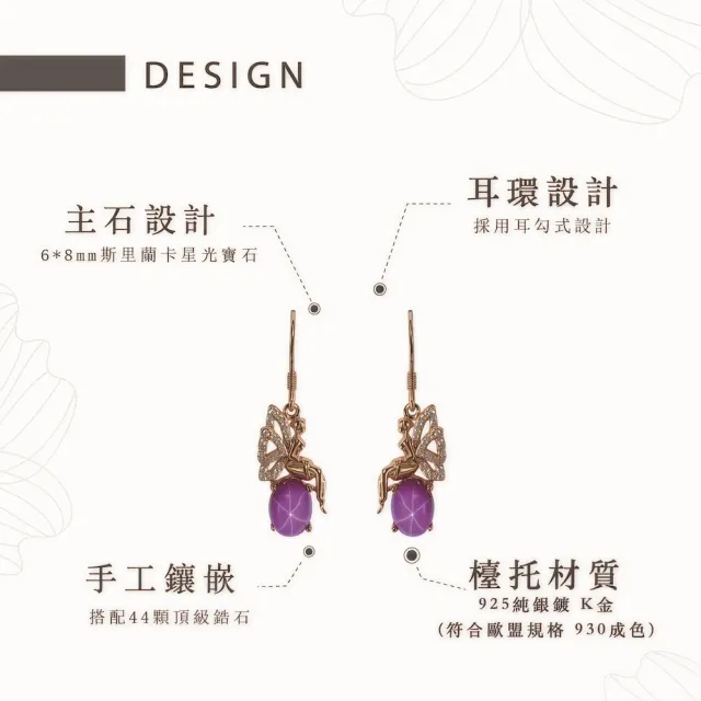 【幸福珠寶】母親節禮物  EVONNE小精靈設計款 紅寶石耳環(法國星鑽 六道星芒 貓眼)