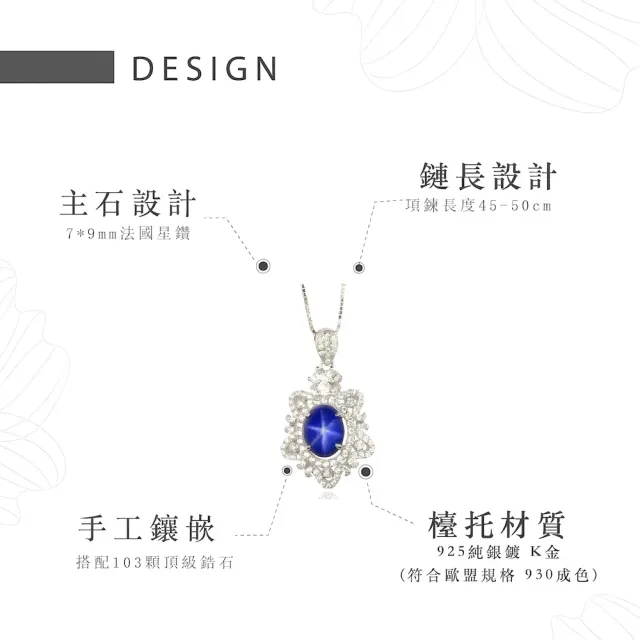 【幸福珠寶】母親節禮物  歐式經典復古 璀璨星辰設計款 藍寶石項鍊(法國星鑽 六道星芒 貓眼)
