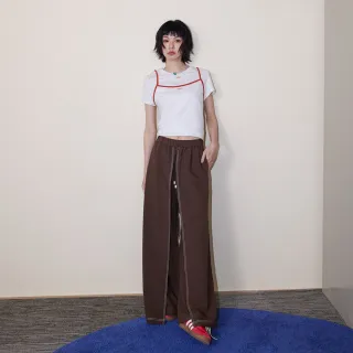 【gozo】A｜好比例配色壓線裙片造型寬褲(兩色)