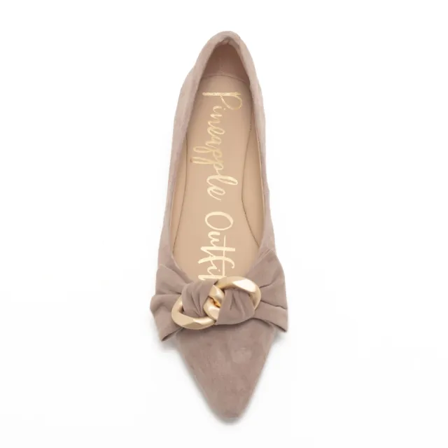 【Pineapple Outfitter】蝴蝶金屬繞飾尖頭低跟鞋DAFYDD(絨灰色)