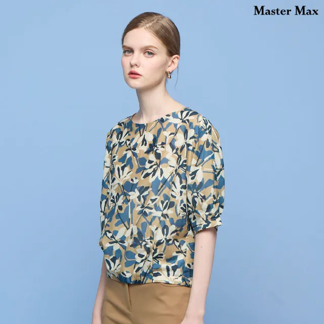 【Master Max】無彈絲棉寬鬆花布五分袖上衣(8527039)