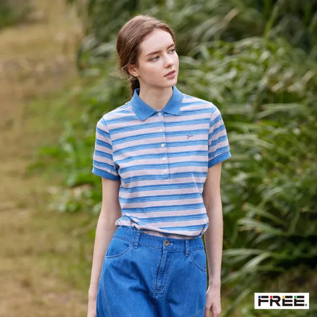 【FREE】e.有機草木染條紋POLO衫(4色)