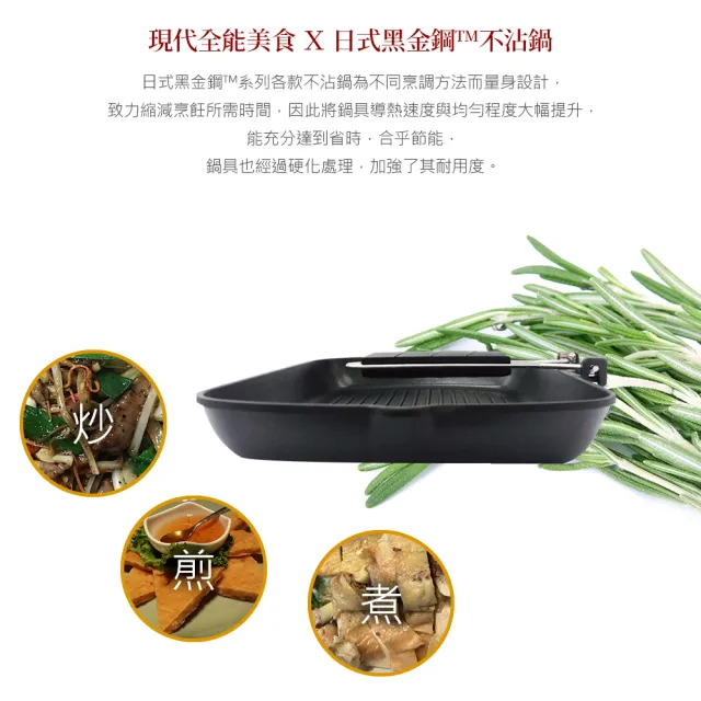 【PERFECT 理想】日式黑金鋼折疊煎盤34cm(台灣製造)