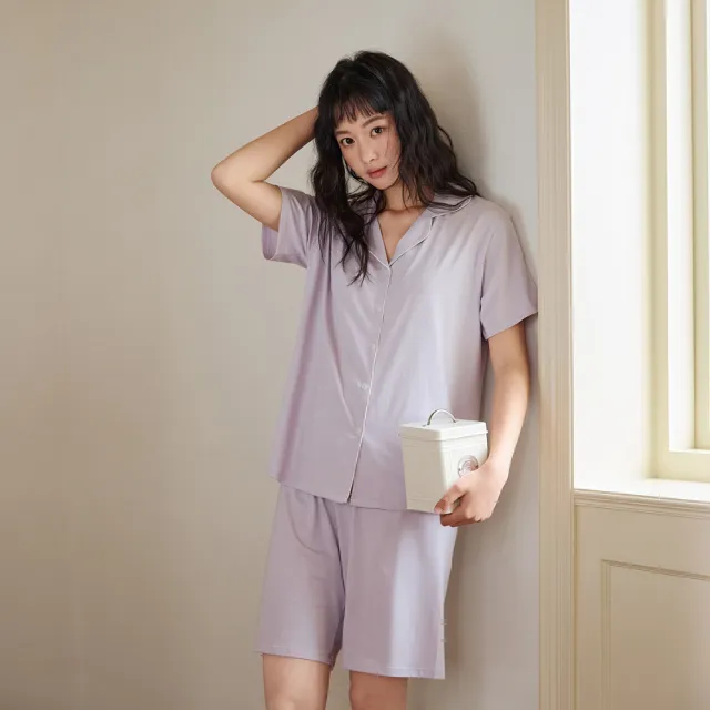 【BODYAIR】涼滑感蠶絲短袖睡衣套裝(家居.居家服.居家褲.CASUAL)