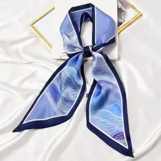 【AnnaSofia】仿絲領巾絲巾圍巾-雲霧山線斜角 現貨(紫藍系)