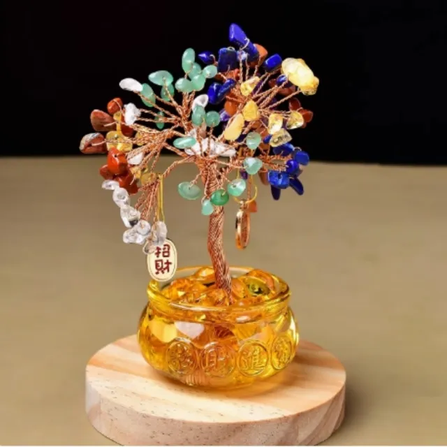 【八方開運】聚寶盆多晶碎石晶發財招財樹(搖錢樹水晶樹辦公室桌面擺件)