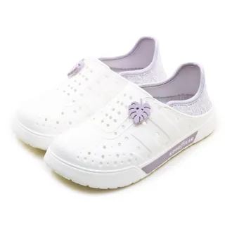 【GOODYEAR 固特異】女 排水透氣輕便水陸休閒晴雨兩穿懶人洞洞鞋 熱帶元素系列 台灣製造(白紫 52729)