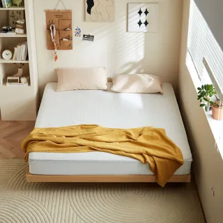 【hoi! 好好生活】Linsy空島無床頭懸浮雙人床架(不含燈帶)150x190 原木色